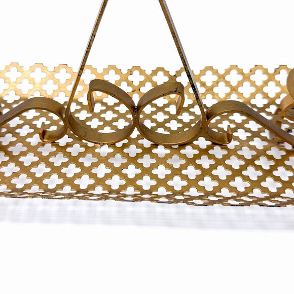 Vintage Brass Tone Quatrefoil Candle Holder Tray Hollywood Regency 15” - Picture 5 of 10